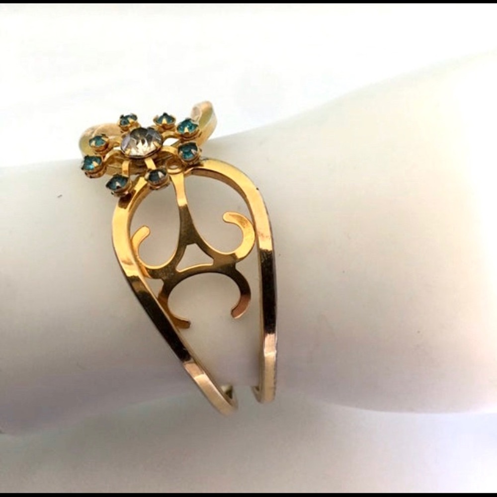 Mid Century Rhinestone Clamper Cuff - Picture 2 of 3